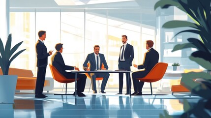 Businessmen are having a meeting at the modern office building