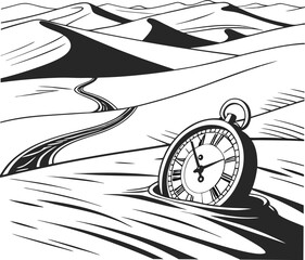 It&#x27;s time to go; a vintage clock illustration sketches an old business design