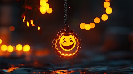 Smiling emoji pendant, warm lights