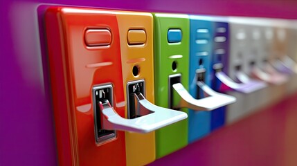 Colorful electrical switches in a row