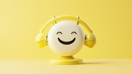 Happy emoticon in yellow headphones