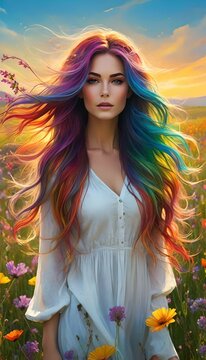 Mujer de cabello arcoiris 
