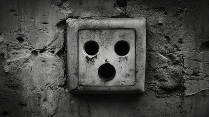 Aged outlet face on weathered wall