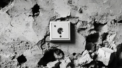 Damaged wall with electrical outlet