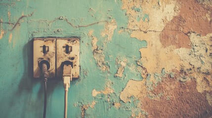 Rusty wall outlet, peeling paint