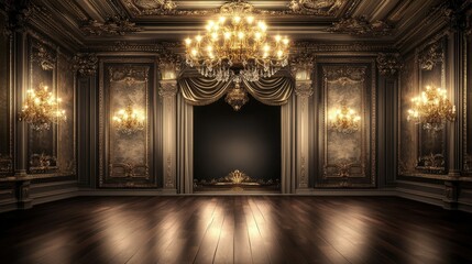 Luxurious, ornate ballroom with gold accents