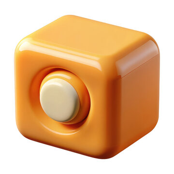 3d rendered orange cube with embedded button