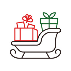 Sleigh full of wrapped gifts line art illustration