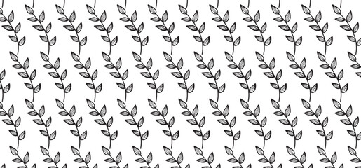 Hand drawing Floral Seamless Pattern - Black and white base grid pattern with leaf outline style