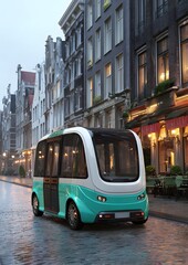 Fototapeta premium Autonomous shuttle navigating quiet urban street