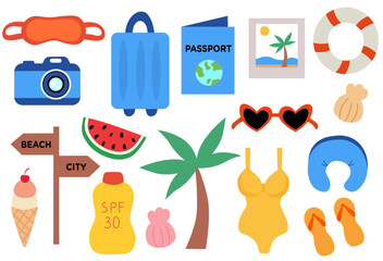 Summer Elements set. Tropical vacation and travel collection. Vector illustration.
