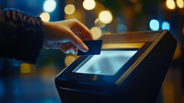 macro photography of hand tapping card on contactless payment terminal - Powered by Adobe