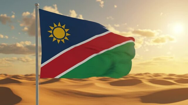 Namibia flag against a desert landscape digital image