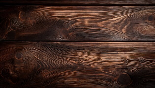dark stained wood showing knots and grain creating rustic texture