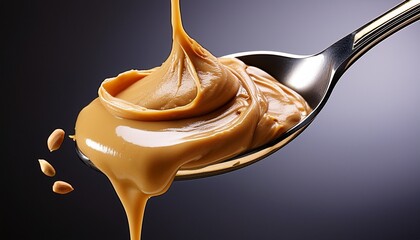 creamy peanut butter dripping from spoon with smooth texture and rich color
