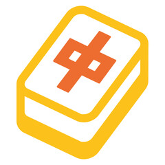 Cartoon-style of a Mahjong tile with red Chinese character, isolated on white background