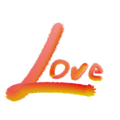 Furry 3D "Love" text with pink orange gradient. Modern handwritten typography PNG.