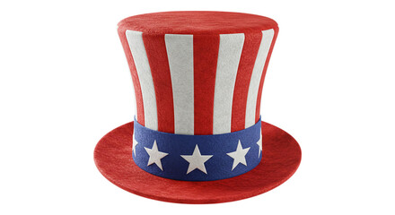 Patriotic Top Hat: This vibrant top hat embodies the spirit of independence, painted in red, white, and blue stripes, accentuated with white stars.