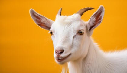 Obraz premium a cute white goat is positioned against a bright yellow backdrop creating a charming and delightful visual with its striking contrast