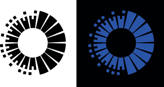 Progress circle logo with segmented digital loading ring. Abstract editable stroke for tech and analytics