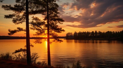 nature pine trees sunset