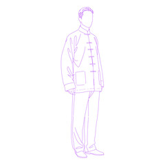 a man wearing a traditional Chinese magua lineart illustration