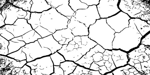 Create a high-contrast black and white image of a network of sharp,irregular cracks spread across a white surface,reminiscent of parched earth during a dry season in Hemayetpur,Dhaka Divis Bangladesh.