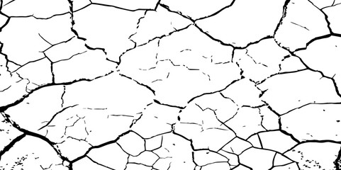 Create a high-contrast black and white image of a network of sharp,irregular cracks spread across a white surface,reminiscent of parched earth during a dry season in Hemayetpur,Dhaka Divis Bangladesh.