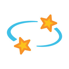 Cartoon-style of two orange stars in swirling motion with blue lines isolated on white background