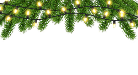 Christmas Lights Fir Branches Border