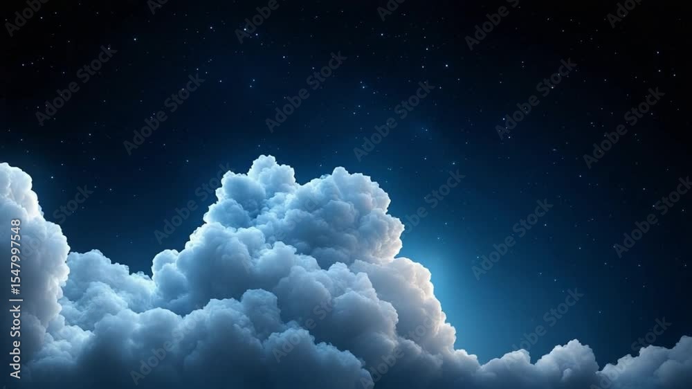Poster cloudscape dreams: a stunning celestial display where fluffy clouds float gracefully, gently illumin