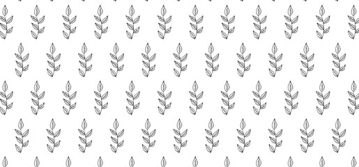 Hand drawing Floral Seamless Pattern - Black and white base grid pattern with leaf outline style