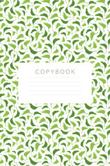 Vertical Copybook template with Natural leaf textured pattern background, vector green leaves Design for print, fabric, invitation, wallpaper, packaging, abstract with blank space for text