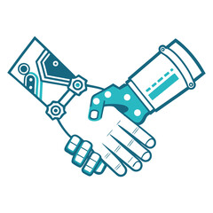 Robotic and Human Handshake Vector AI and Human Collaboration Concept