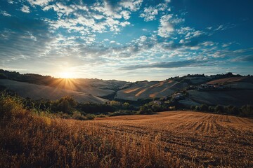 Obraz premium Golden hour moody farm landscape 