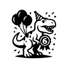 Dinosaur wearing a party hat icon with transparent background celebrating 6 year old birthday party and festive fun
