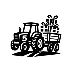 Tractor pulling a wagon icon with transparent background celebrating 5 year old birthday party and fun farm theme
