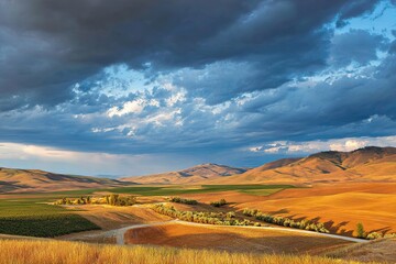 Obraz premium Golden hour moody farm landscape 