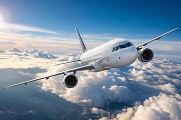 Obraz premium Airplane Flying Over Clouds | Commercial Passenger Jet in Flight for Travel, Business Transportation, and Tourism Marketing