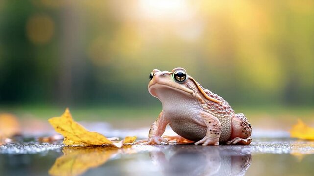 Frog Contemplation: A serene portrait captures a single frog in a moment of quiet contemplation, with soft focus and beautiful bokeh, set in the heart of nature's embrace.