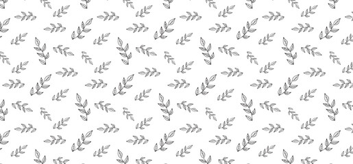 Hand Drawing Floral Seamless Pattern - scatter pattern with leaf outline style