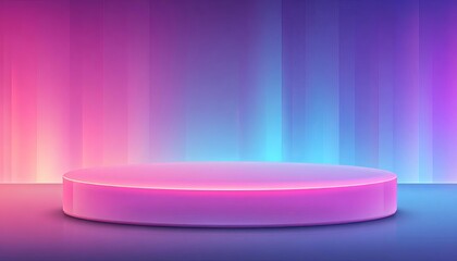 Vibrant neon stage with circular platform and colorful background.