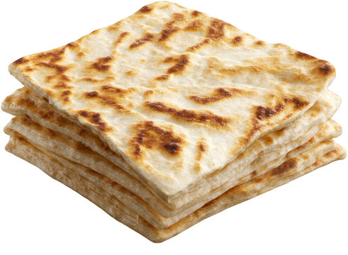Layers of Golden Brown Flatbread on Transparent Background Ready for Culinary Presentation
