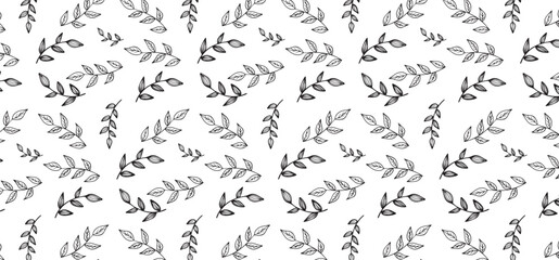 Hand Drawing Floral Seamless Pattern - scatter pattern with leaf outline style