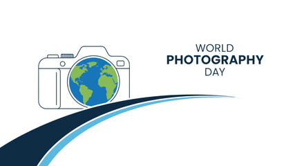 World Photography Day illustration with camera and globe design