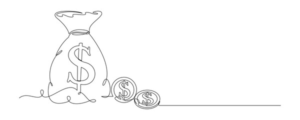 continuous line drawing of big money bag 1