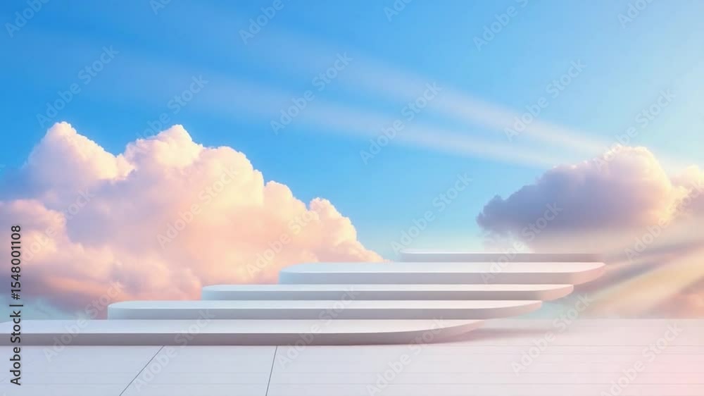 Poster stairway to the sky: a serene image of an ascending staircase reaching towards a vibrant sky filled 
