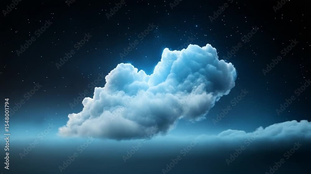 Poster night cloud: a luminous cloud formation floats serenely against a backdrop of a starlit night sky, c
