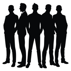 Five Men Silhouettes Standing Together Black Suits Business Team Group vector