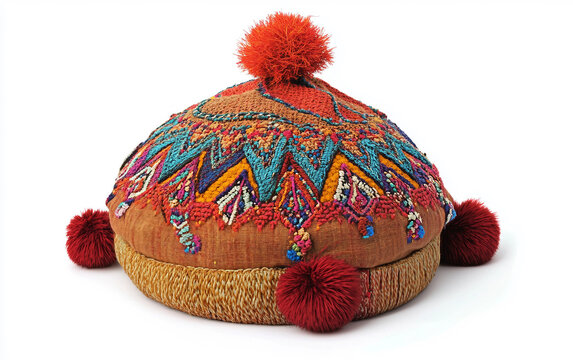 Decorative traditional Nepali topi hat worn during festivals. Generative AI.
